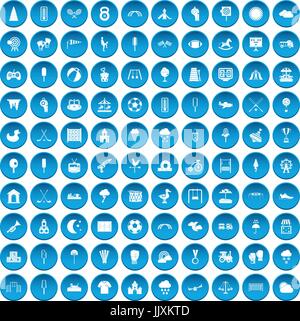 100 childrens playground icons set blue Stock Vector