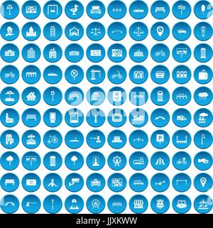 100 city icons set blue Stock Vector