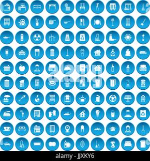 100 cleaning icons set blue Stock Vector
