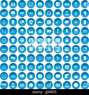 100 clock icons set blue Stock Vector