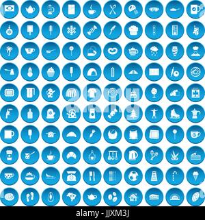 100 coffee icons set blue Stock Vector