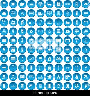 100 comfortable house icons set blue Stock Vector
