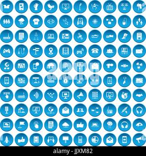 100 communication icons set blue Stock Vector