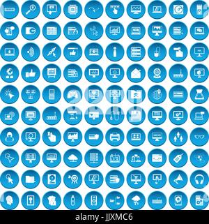 100 computer icons set blue Stock Vector