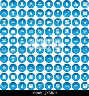 100 crime icons set blue Stock Vector