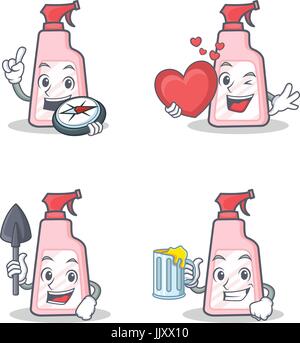 Set of cleaner character with explorer heart miner juice Stock Vector