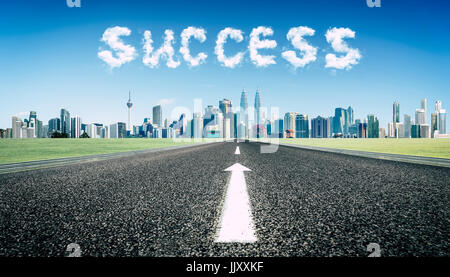 Concept of follow the right way to success road . Stock Photo