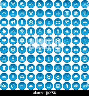 100 cycling icons set blue Stock Vector