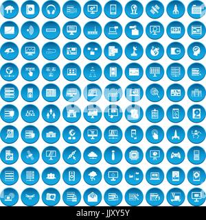 100 database and cloud icons set blue Stock Vector