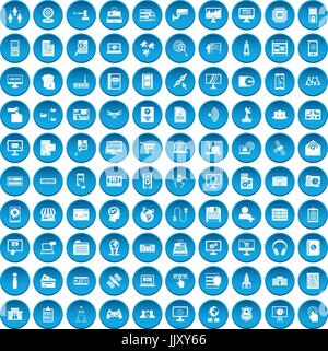 100 database icons set blue Stock Vector