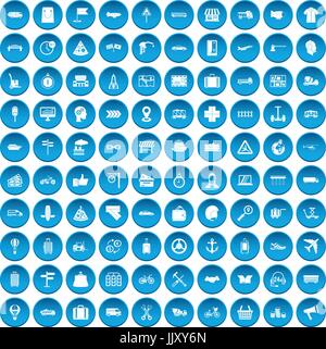 100 delivery icons set blue Stock Vector