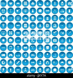 100 development icons set blue Stock Vector