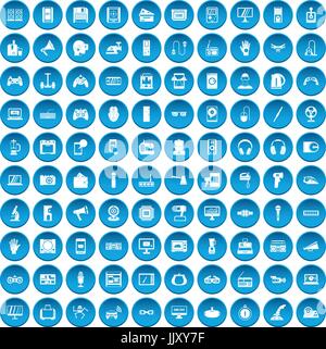 100 device app icons set blue Stock Vector