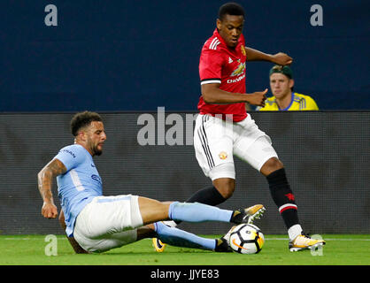 Houston, USA. 20th July, 2017. Anthony Martial (R) of Manchester United breaks through during the International Champions Cup soccer match between Manchester United and Manchester City at NRG Stadium in Houston, the United States, on July 20, 2017. Manchester United won 2-0. Credit: Song Qiong/Xinhua/Alamy Live News
