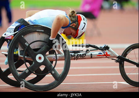 London, UK. 20th July, 2017. Hannah Cockroft (GBR) looking focussed before the start of the Women's 400m T34 Final at the World Para Athletics Championships in the London Stadium, Queen Elizabeth Olympic Park. Credit: Michael Preston/Alamy Live News Stock Photo