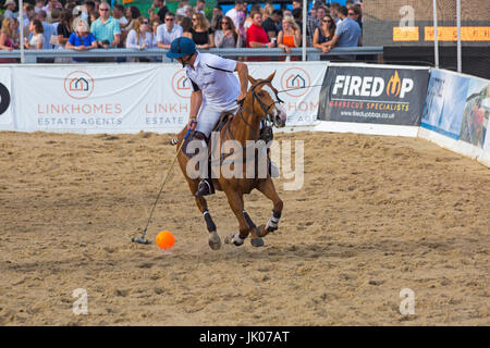 Action at the British Beach Polo Championships at Sandbanks beach, Poole, Dorset UK in July on a warm hot sunny day. Stock Photo