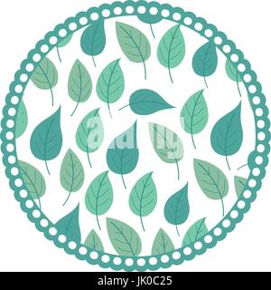 tropical leafs in circular frame and lettering botanical background ...
