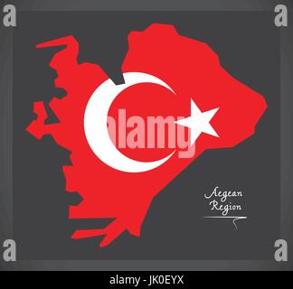 Aegean Region Turkey map with Turkish national flag illustration Stock Vector
