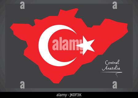 Central Anatolia Turkey map with Turkish national flag illustration Stock Vector