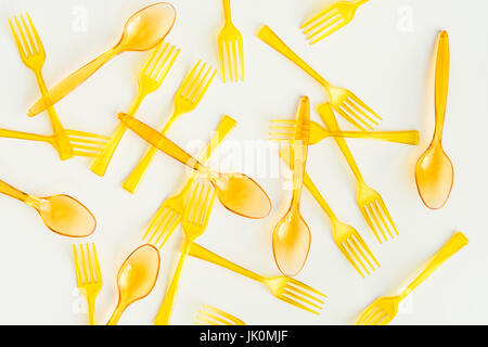 top view of set of spoons and forks isolated on white Stock Photo