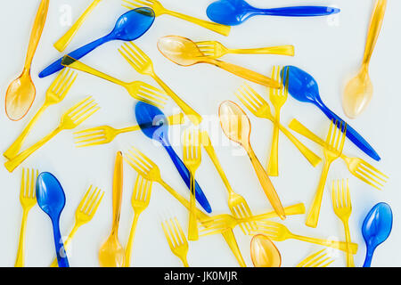 top view of set of spoons and forks isolated on white Stock Photo
