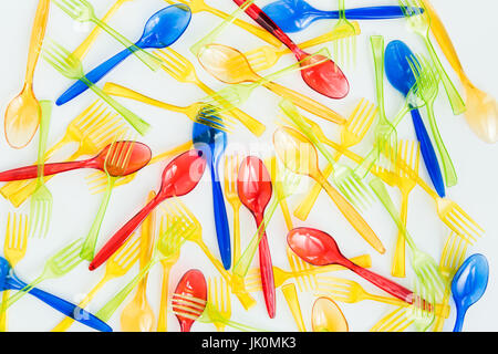 top view of set of spoons and forks isolated on white Stock Photo