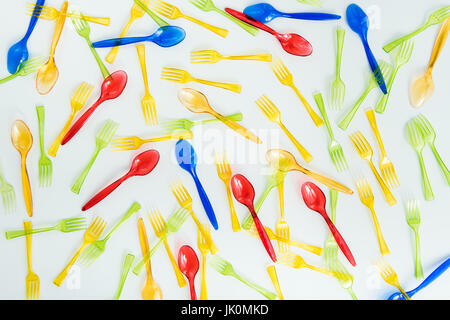 top view of set of spoons and forks isolated on white Stock Photo