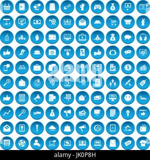 100 digital marketing icons set blue Stock Vector