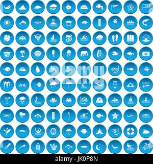100 diving icons set blue Stock Vector