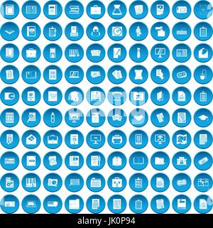 100 document icons set blue Stock Vector