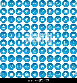 100 dog icons set blue Stock Vector