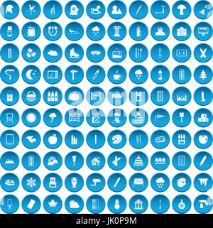 100 drawing icons set blue Stock Vector