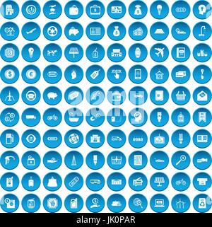 100 economy icons set blue Stock Vector