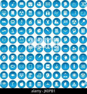 100 education icons set blue Stock Vector