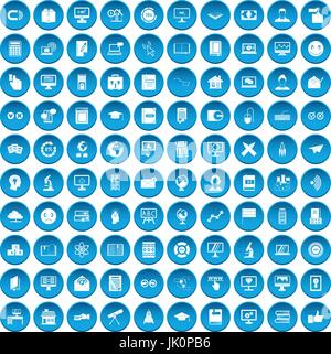 100 e-learning icons set blue Stock Vector