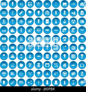 100 electricity icons set blue Stock Vector