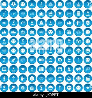 100 emotion icons set blue Stock Vector