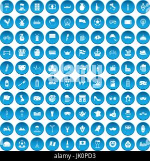 100 europe countries icons set blue Stock Vector