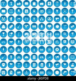 100 events icons set blue Stock Vector