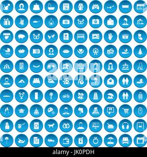100 family icons set blue Stock Vector