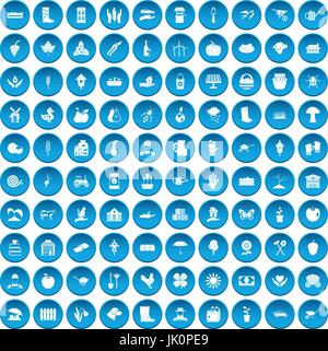 100 farm icons set blue Stock Vector