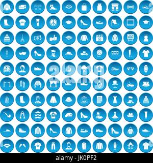 100 fashion icons set blue Stock Vector