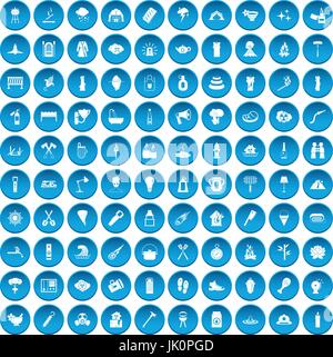 100 fire icons set blue Stock Vector