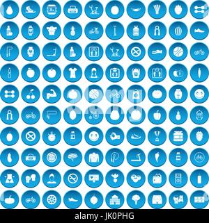 100 fitness icons set blue Stock Vector