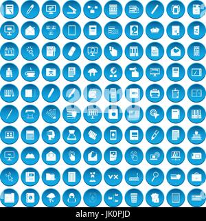 100 folder icons set blue Stock Vector
