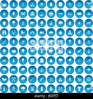 100 forest icons set blue Stock Vector