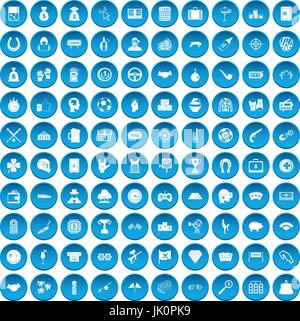 100 gambling icons set blue Stock Vector