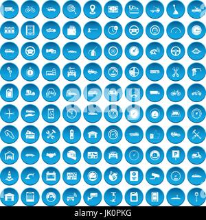 100 garage icons set blue Stock Vector