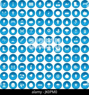 100 gardening icons set blue Stock Vector