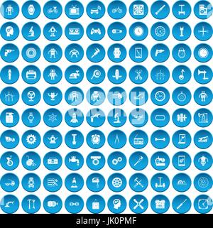 100 gear icons set blue Stock Vector